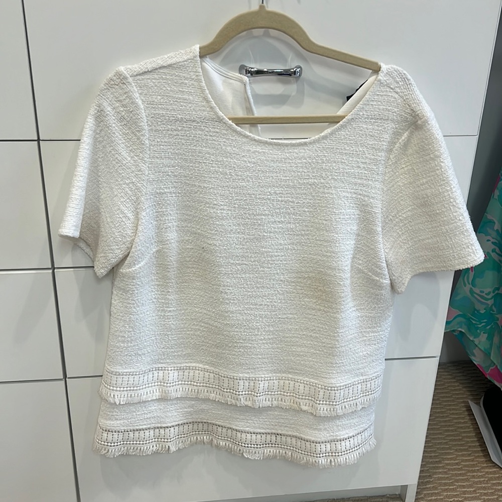 Banana Republic White Tweed Top